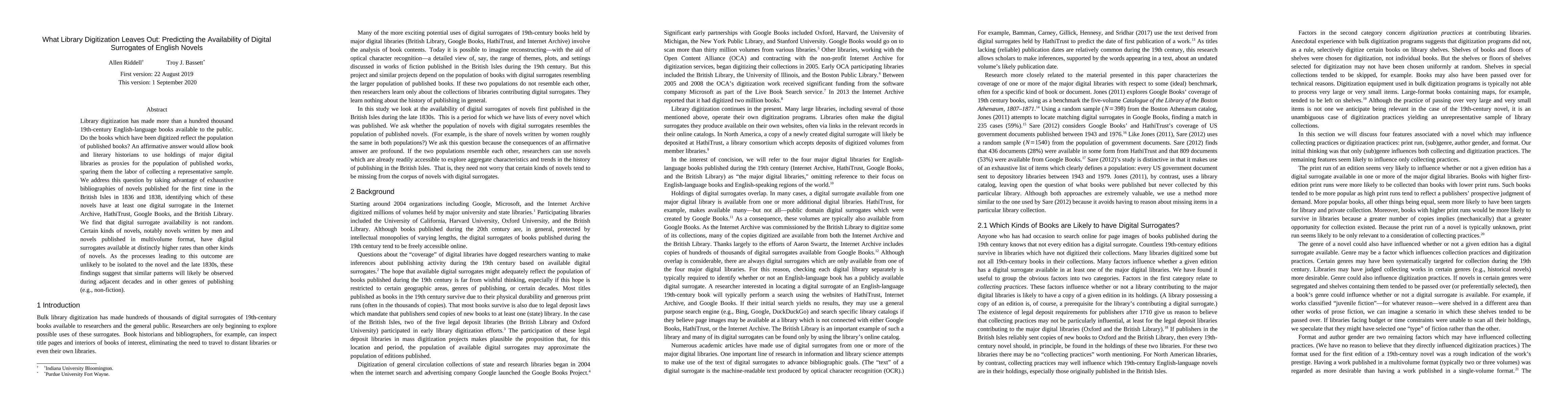 Thumbnail for What Library Digitization Leaves Out: Predicting the Availability of
  Digital Surrogates of English Novels