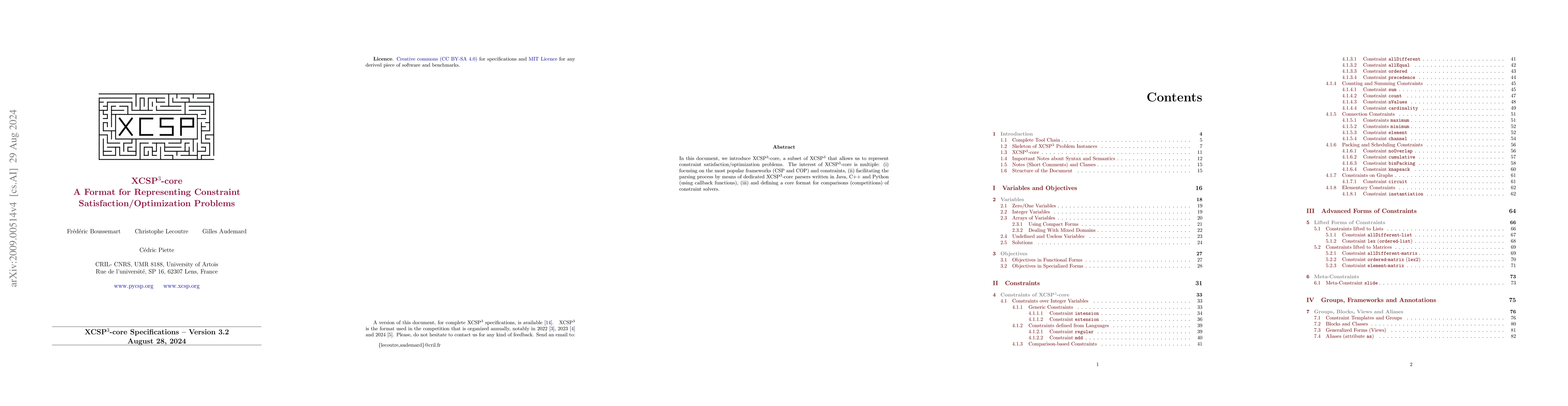 Thumbnail for XCSP3-core: A Format for Representing Constraint
  Satisfaction/Optimization Problems