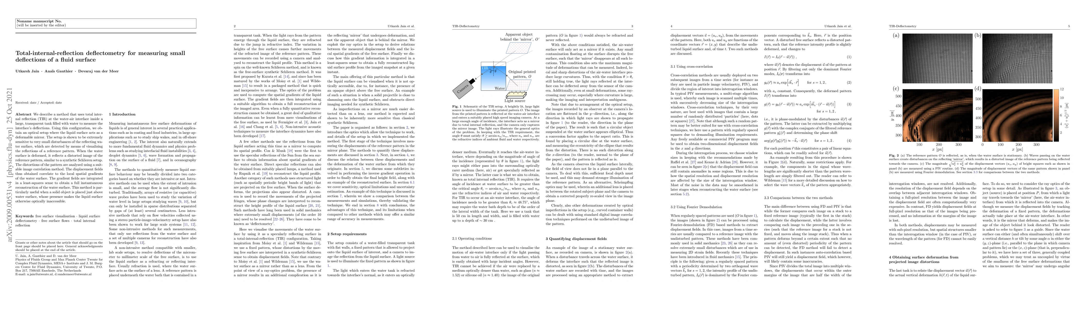 Thumbnail for Total-internal-reflection deflectometry for measuring small deflections
  of a fluid surface