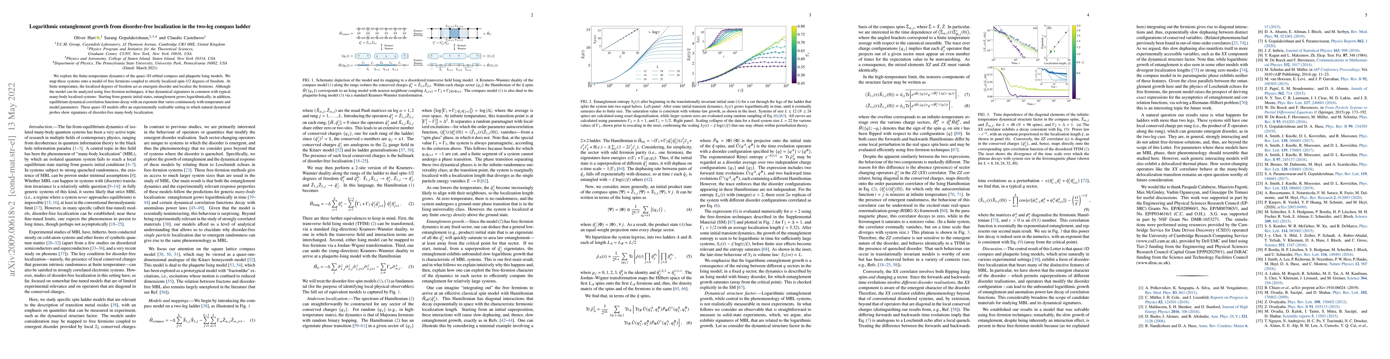 Thumbnail for Logarithmic entanglement growth from disorder-free localization in the
  two-leg compass ladder