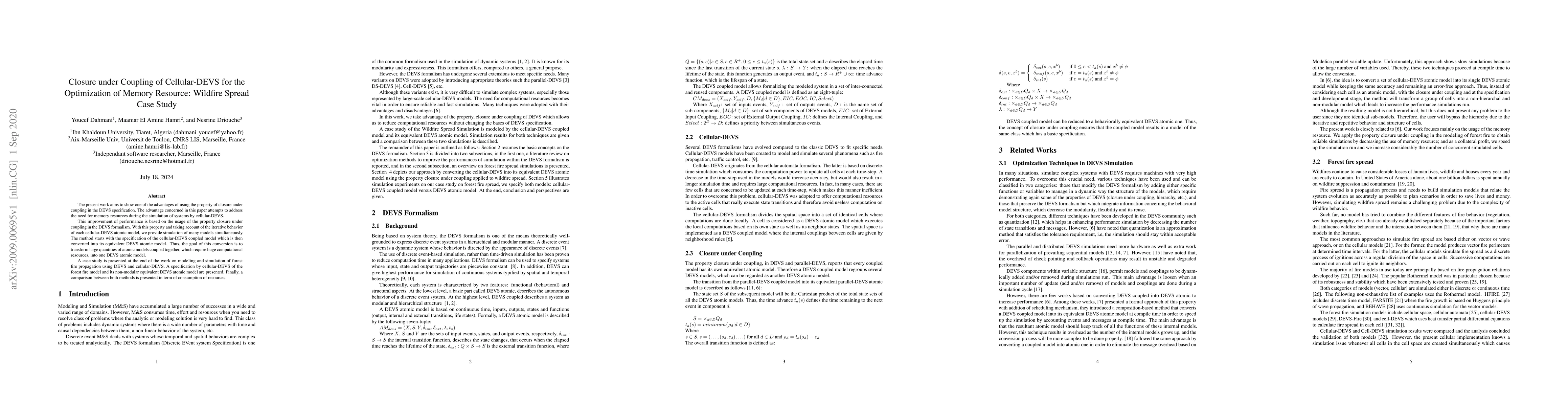 Thumbnail for Closure under Coupling of Cellular-DEVS for the Optimization of Memory
  Resource: Wildfire Spread Case Study