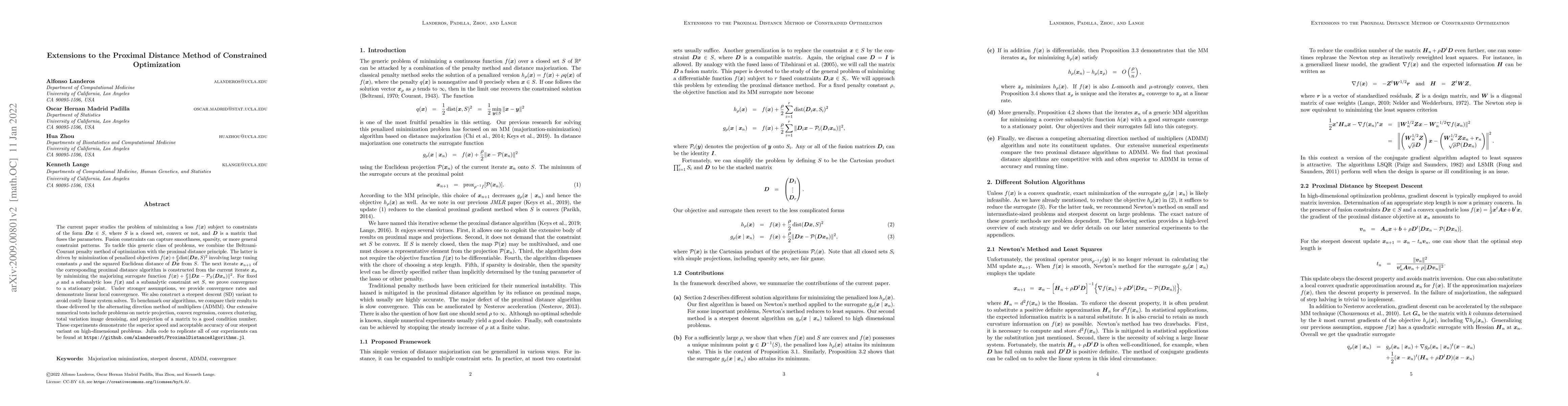 Thumbnail for Extensions to the Proximal Distance Method of Constrained Optimization