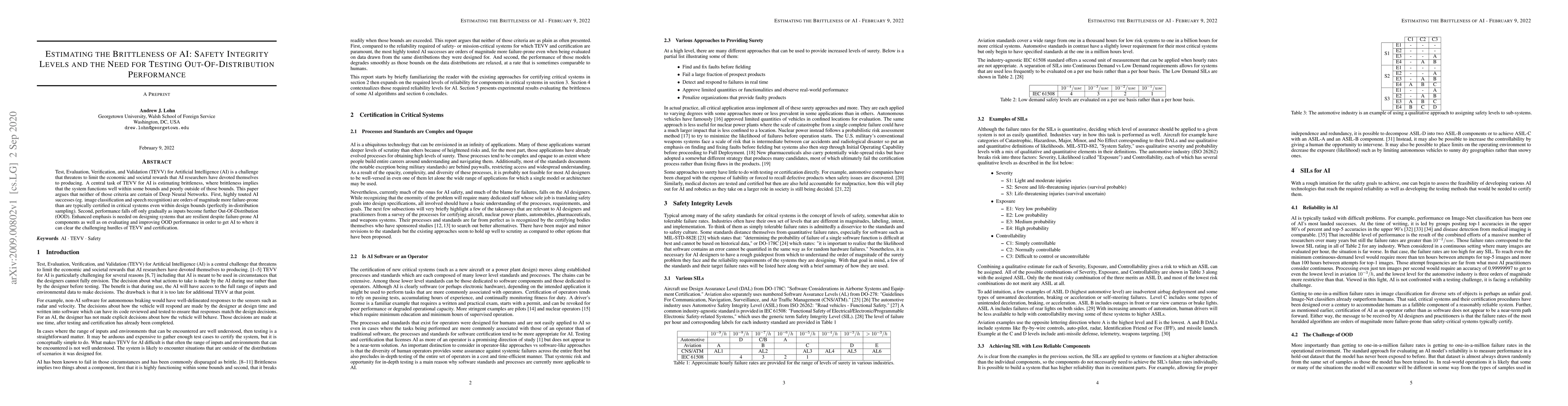 Thumbnail for Estimating the Brittleness of AI: Safety Integrity Levels and the Need
  for Testing Out-Of-Distribution Performance
