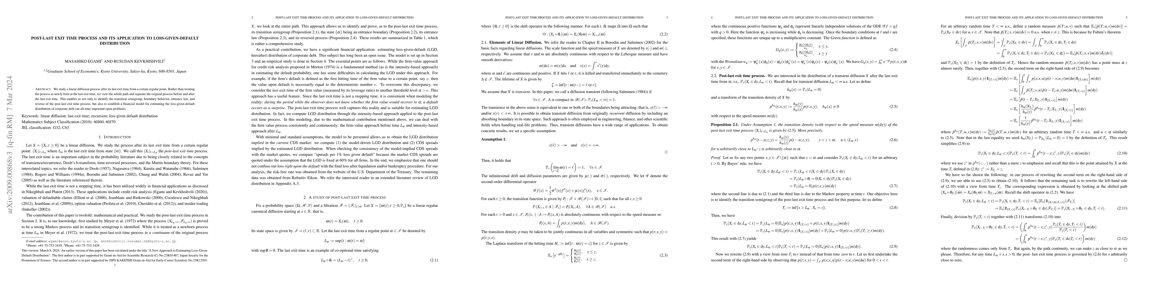 Thumbnail for Post-Last Exit Time Process and its Application to Loss-Given-Default
  Distribution