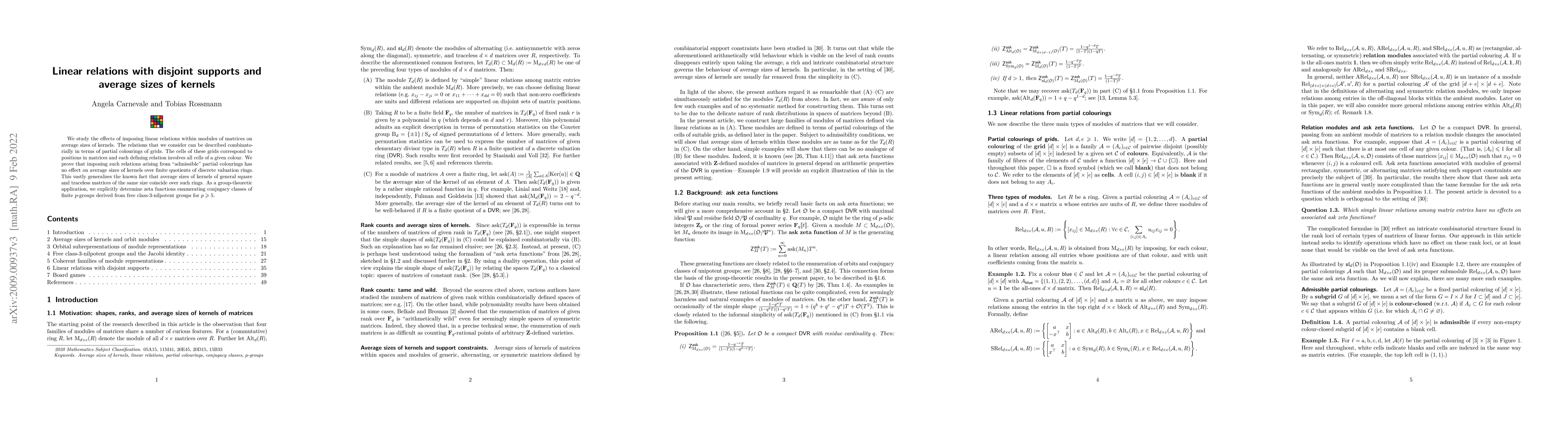 Thumbnail for Linear relations with disjoint supports and average sizes of kernels