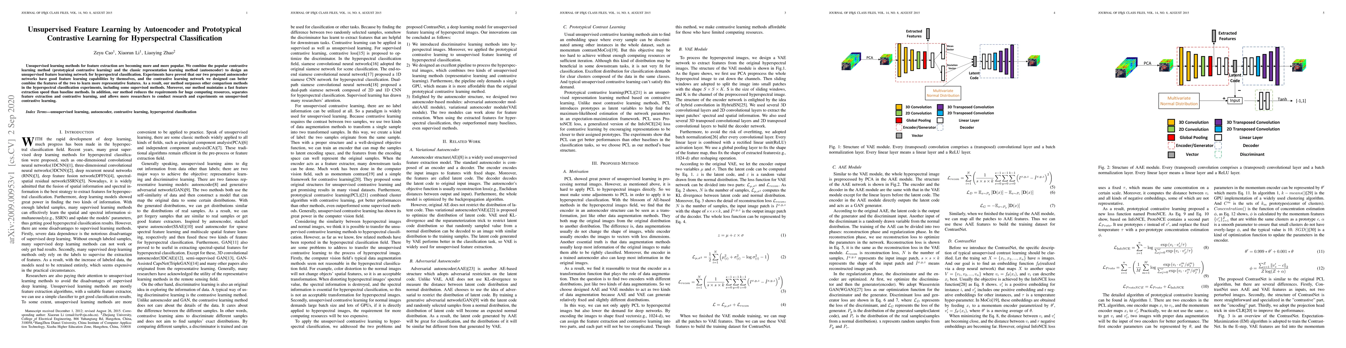 Thumbnail for Unsupervised Feature Learning by Autoencoder and Prototypical
  Contrastive Learning for Hyperspectral Classification