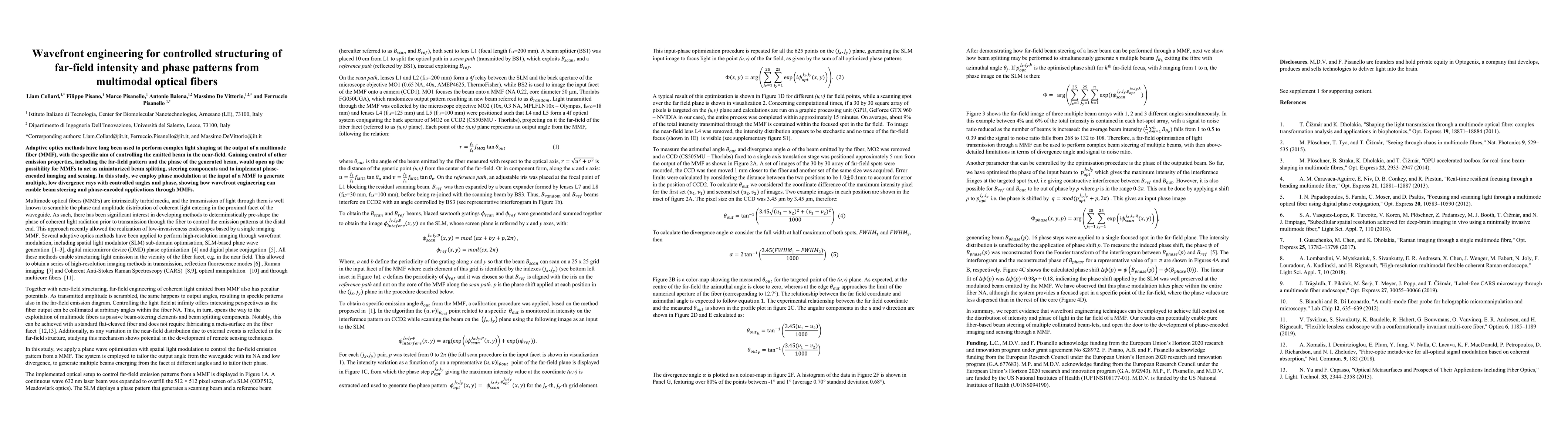 Thumbnail for Wavefront engineering for controlled structuring of far-field intensity
  and phase patterns from multimodal optical fibers