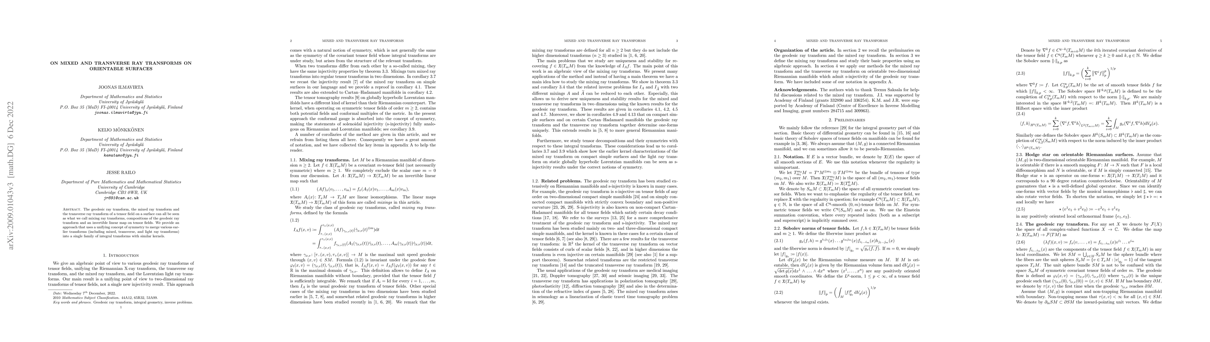 Thumbnail for On mixed and transverse ray transforms on orientable surfaces