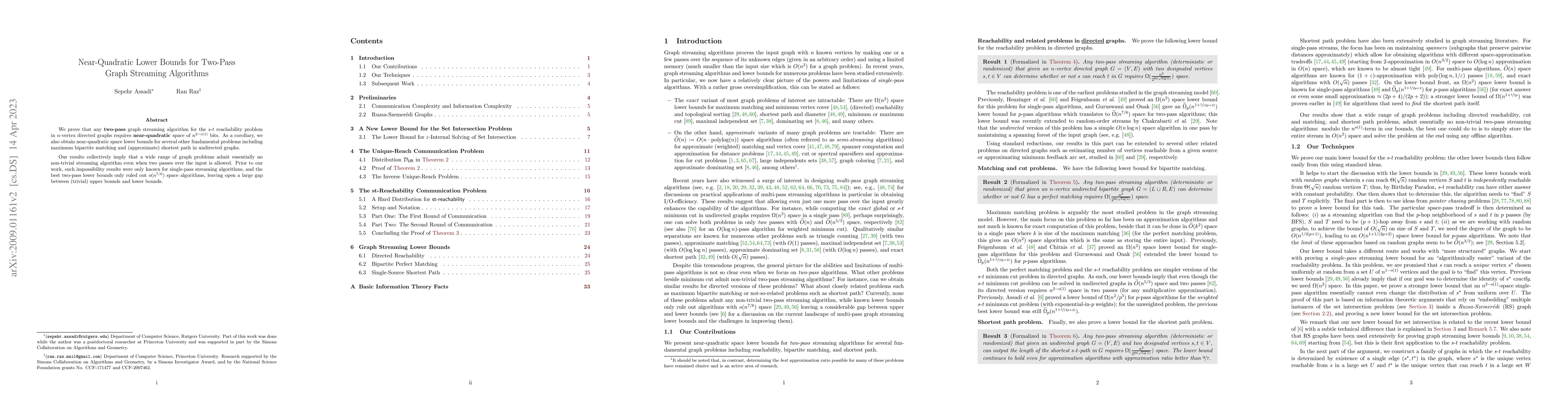 Thumbnail for Near-Quadratic Lower Bounds for Two-Pass Graph Streaming Algorithms