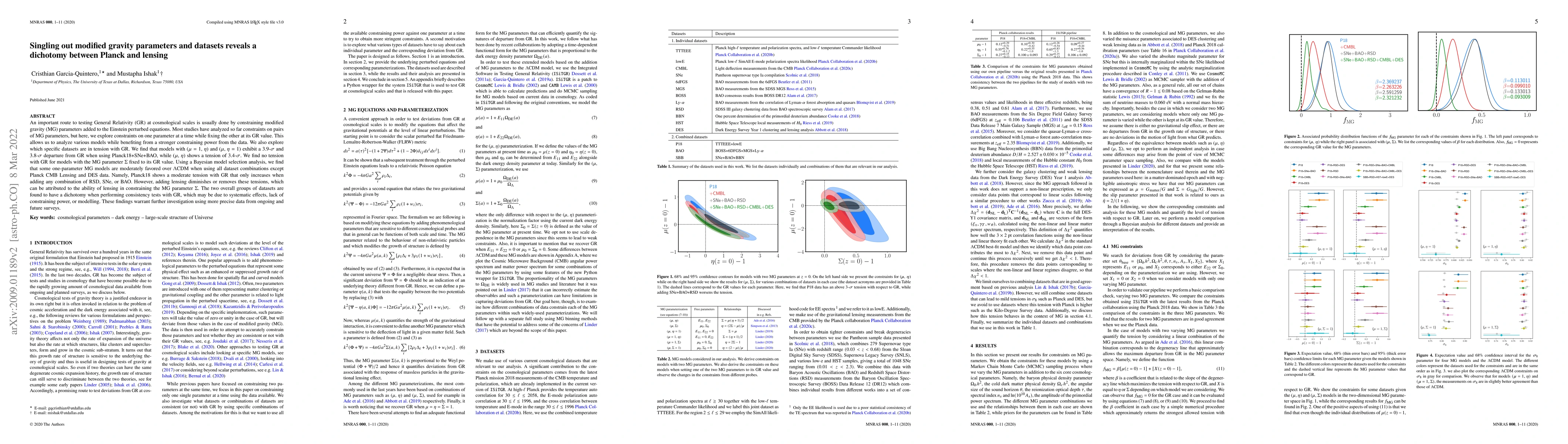 Thumbnail for Singling out modified gravity parameters and datasets reveals a
  dichotomy between Planck and lensing