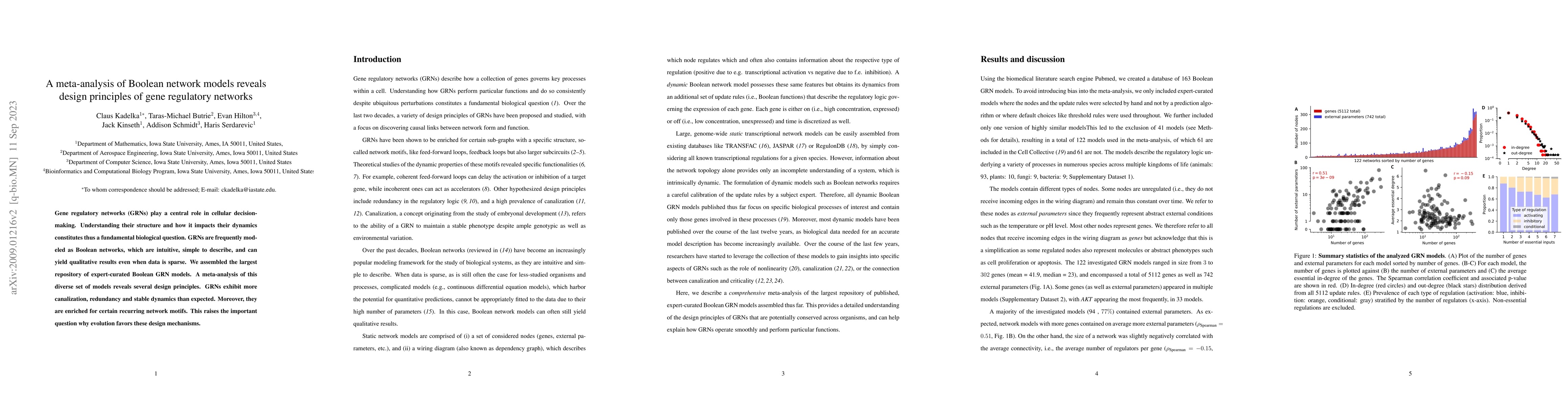 Thumbnail for A meta-analysis of Boolean network models reveals design principles of
  gene regulatory networks