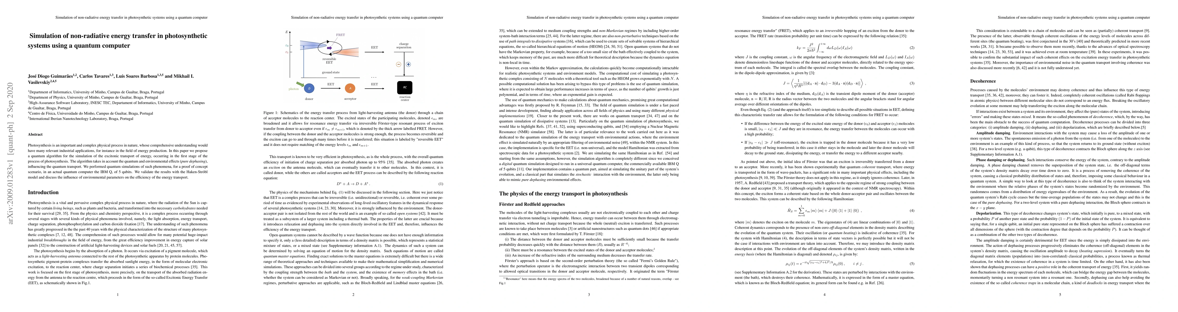 Thumbnail for Simulation of non-radiative energy transfer in photosynthetic systems
  using a quantum computer