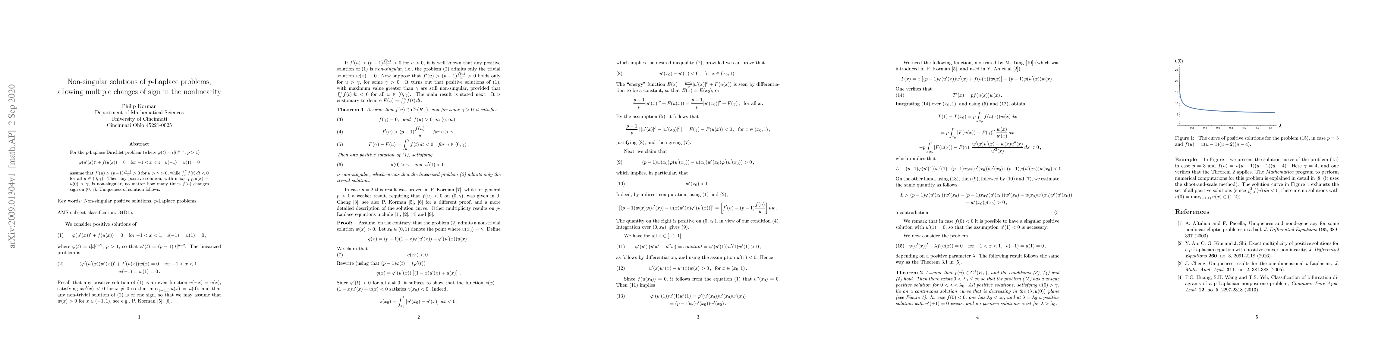 Thumbnail for Non-singular solutions of $p$-Laplace problems, allowing multiple
  changes of sign in the nonlinearity