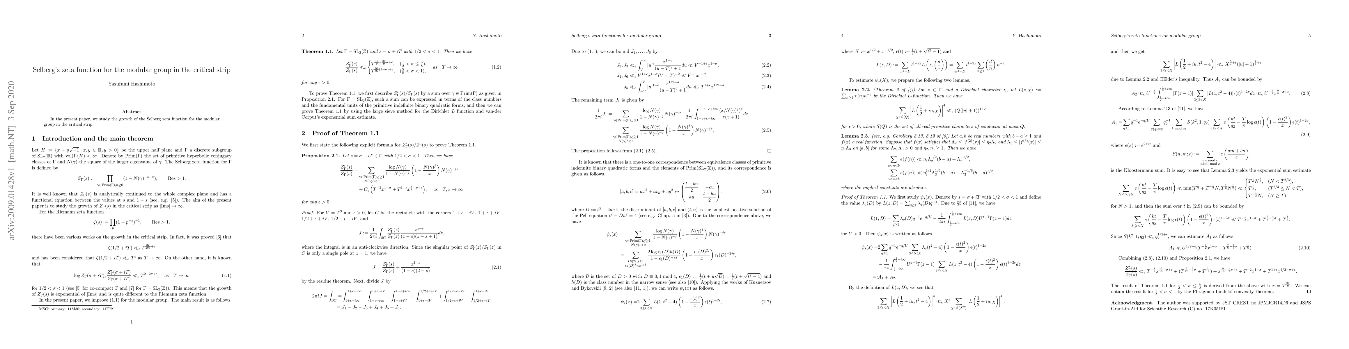 Thumbnail for Selberg's zeta function for the modular group in the critical strip