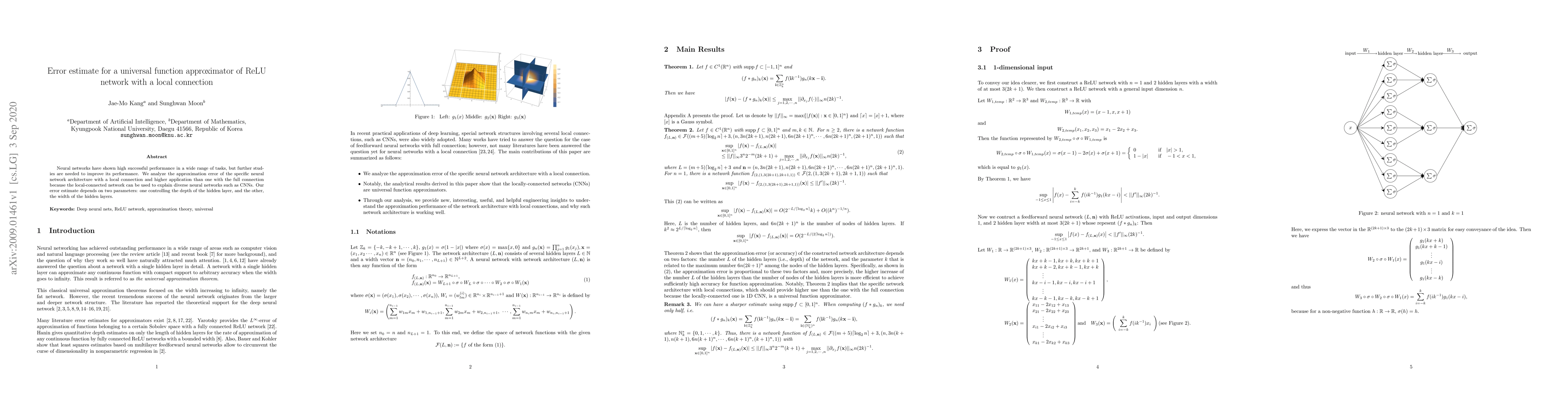 Thumbnail for Error estimate for a universal function approximator of ReLU network
  with a local connection