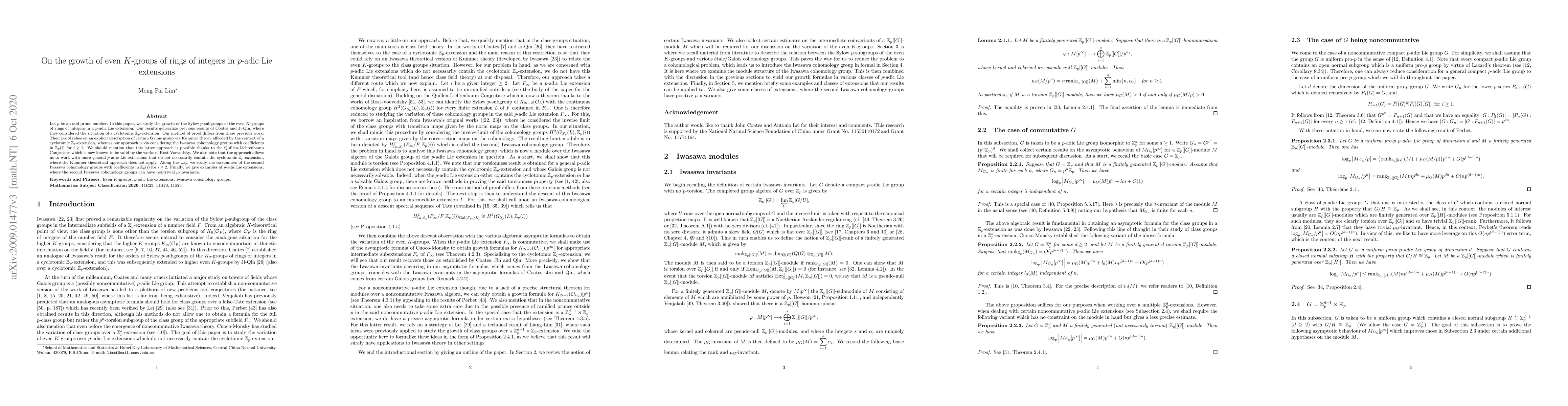 Thumbnail for On the growth of even $K$-groups of rings of integers in $p$-adic Lie
  extensions