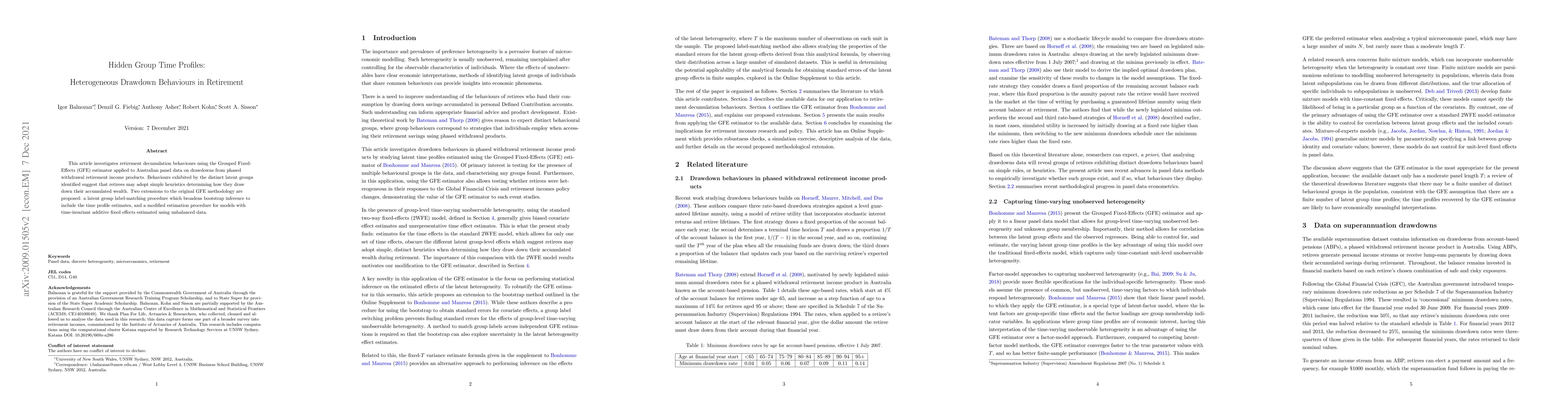 Thumbnail for Hidden Group Time Profiles: Heterogeneous Drawdown Behaviours in
  Retirement