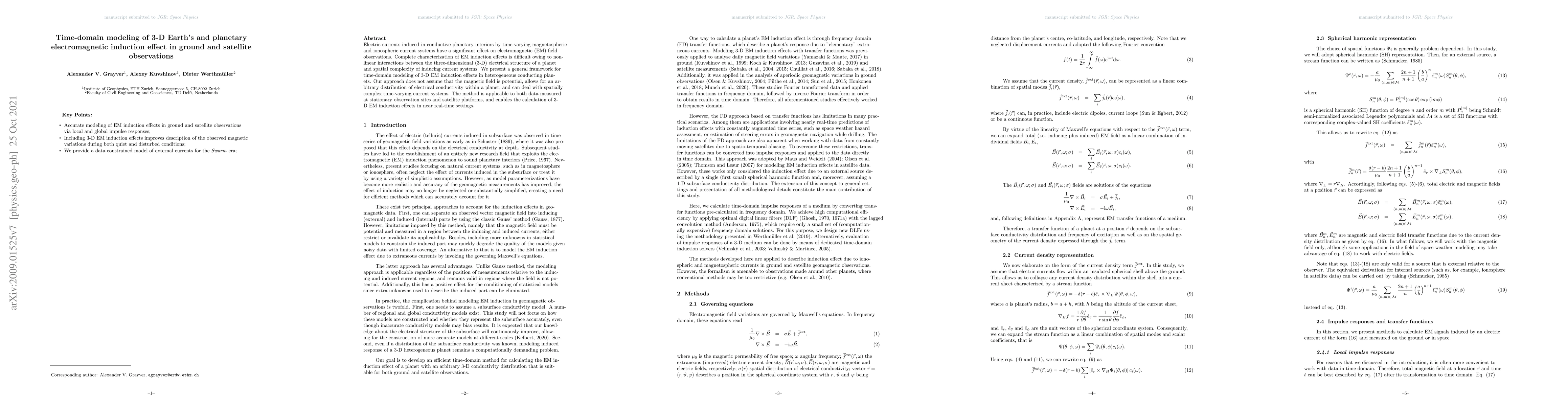 Thumbnail for Time-Domain Modeling of Three-Dimensional Earth's and Planetary
  Electromagnetic Induction Effect in Ground and Satellite Observations