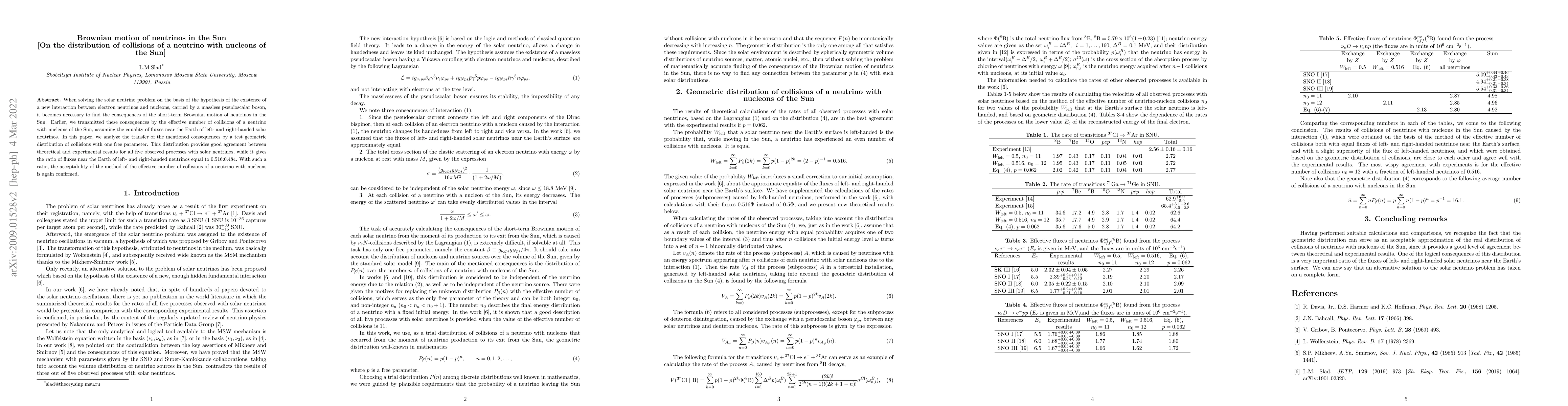 Thumbnail for Brownian motion of neutrinos in the Sun [On the distribution of
  collisions of a neutrino with nucleons of the Sun]