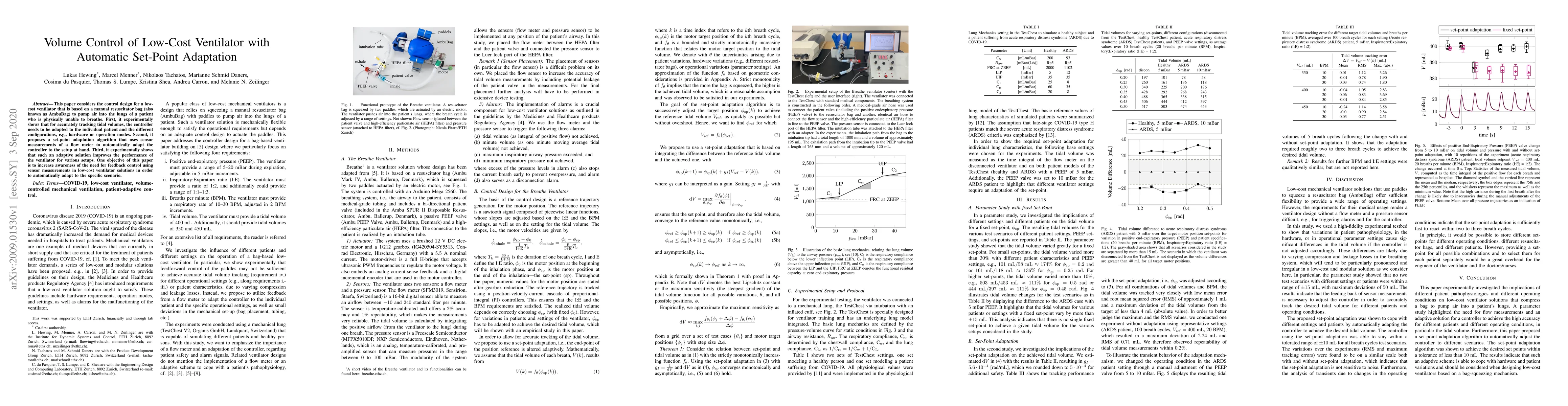 Thumbnail for Volume Control of Low-Cost Ventilator with Automatic Set-Point
  Adaptation