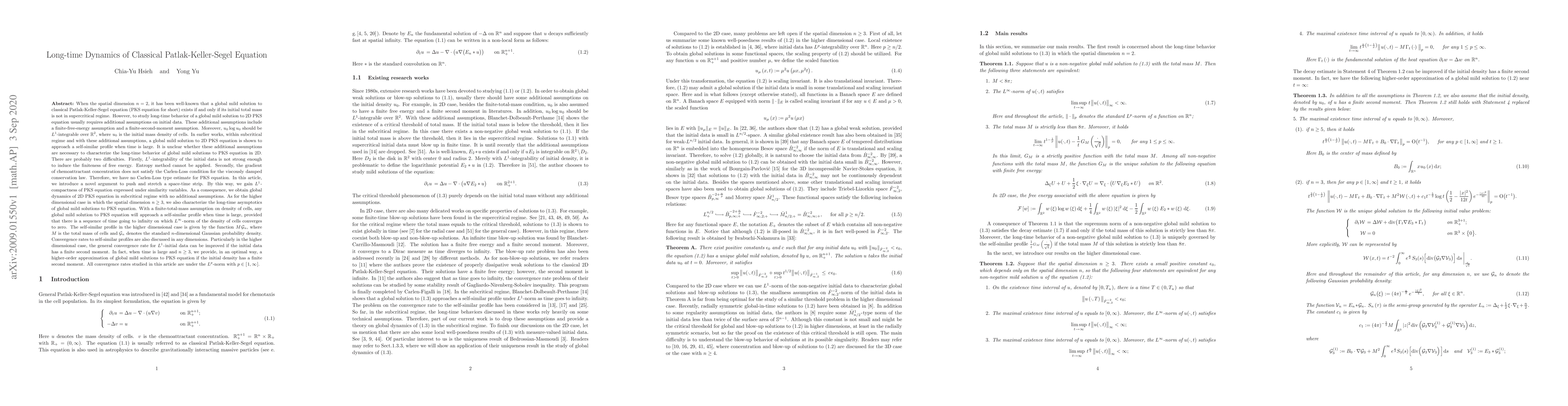 Thumbnail for Long-time dynamics of classical Patlak-Keller-Segel equation