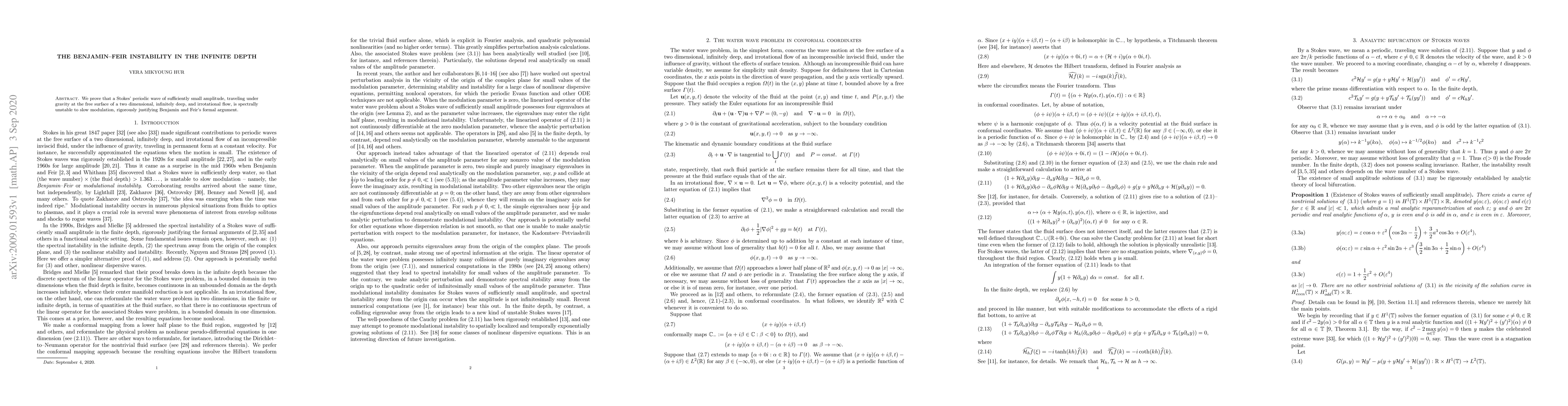 Thumbnail for The Benjamin-Feir instability in the infinite depth
