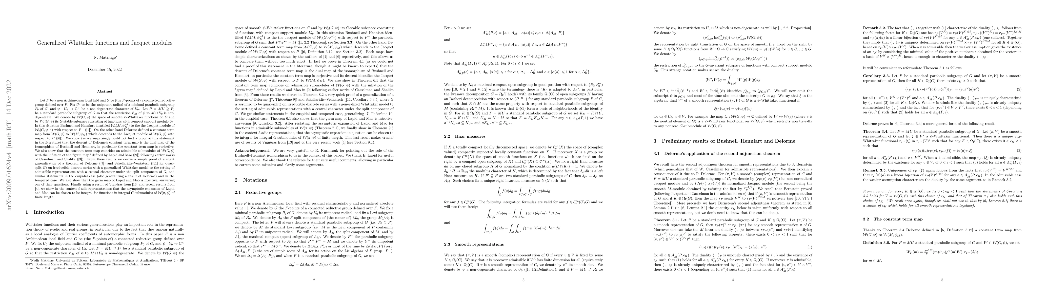 Thumbnail for Generalized Whittaker functions and Jacquet modules