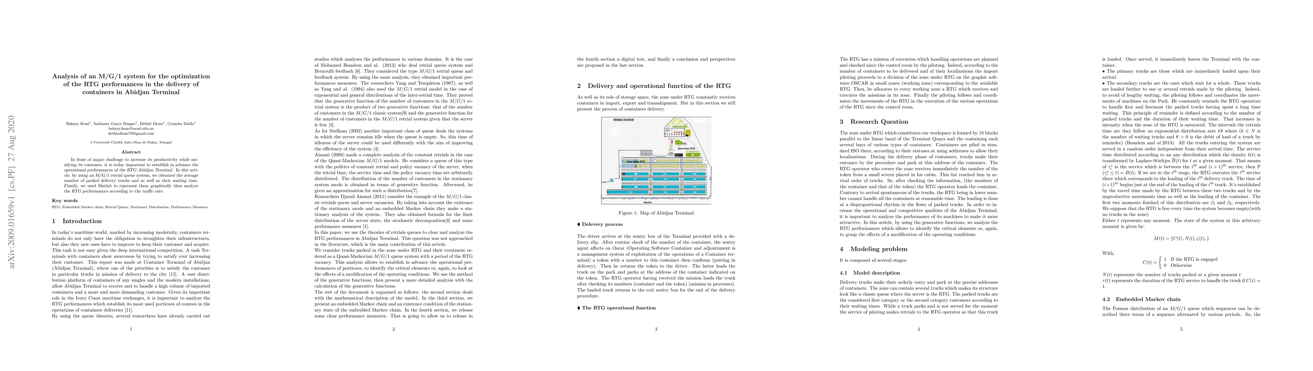 Thumbnail for Analysis of an M/G/1 system for the optimization of the RTG performances
  in the delivery of containers in Abidjan Terminal