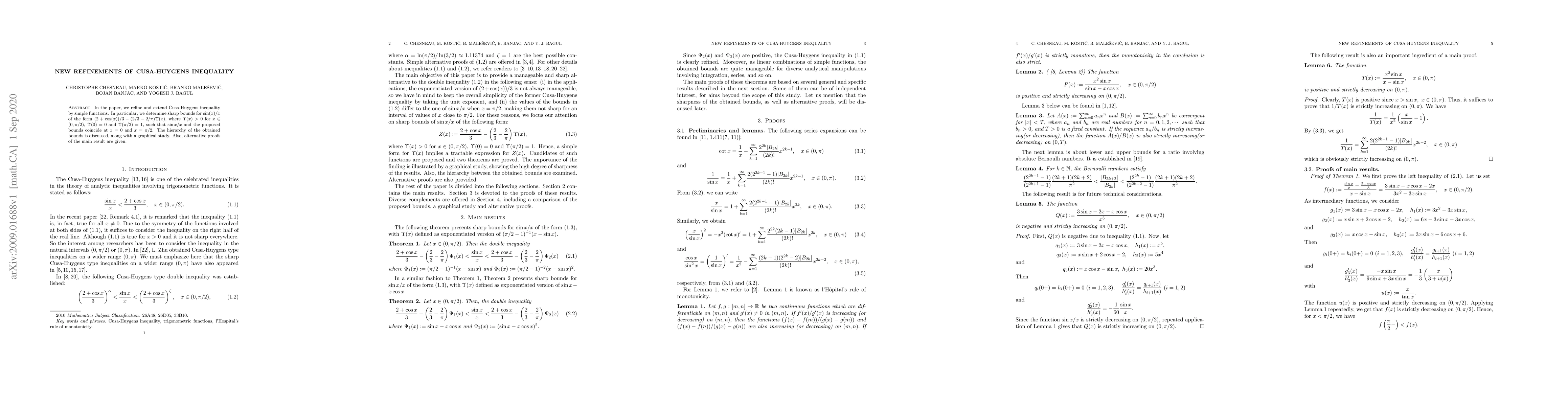 Thumbnail for New Refinements of Cusa-Huygens inequality
