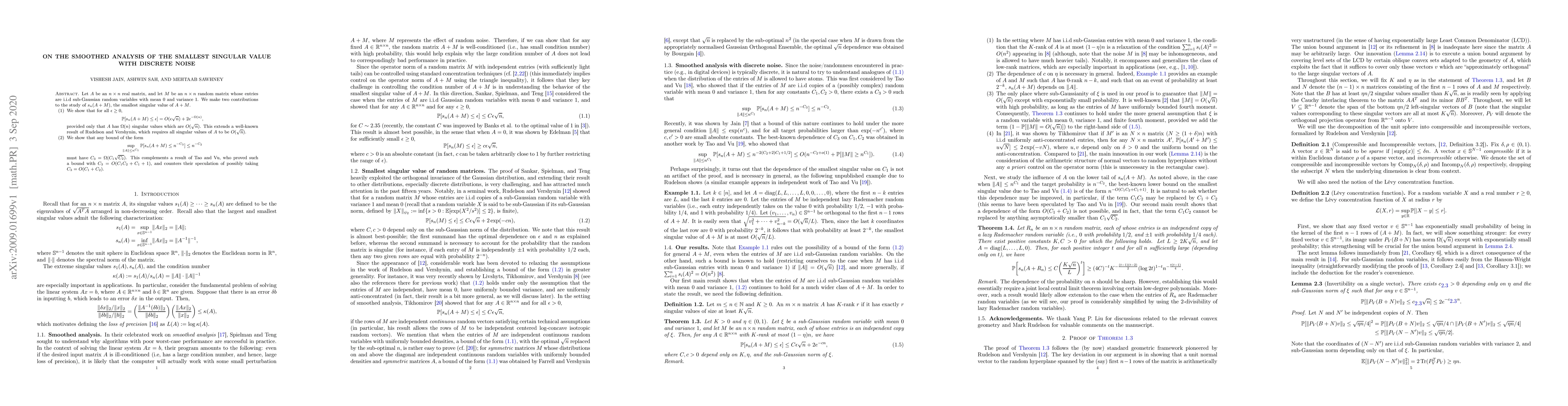 Thumbnail for On the smoothed analysis of the smallest singular value with discrete
  noise
