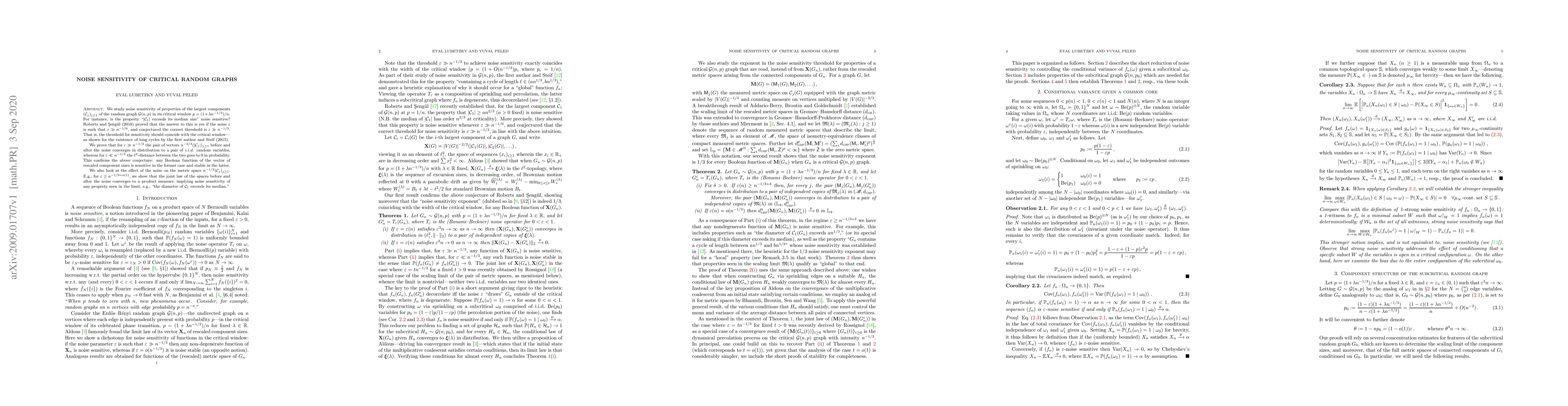 Thumbnail for Noise sensitivity of critical random graphs