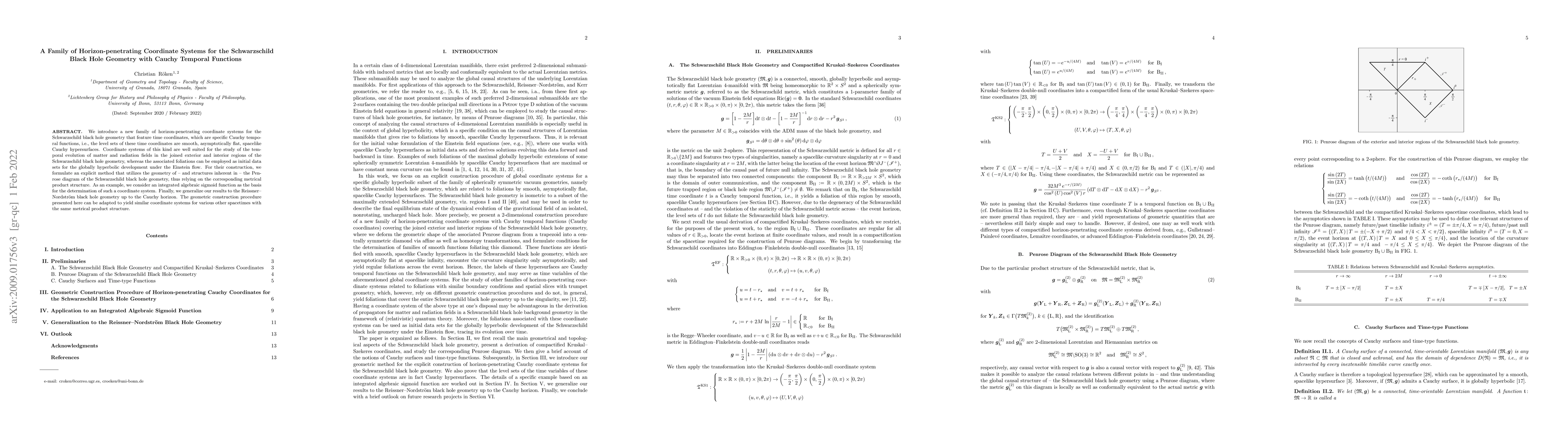 Thumbnail for A Family of Horizon-penetrating Coordinate Systems for the Schwarzschild
  Black Hole Geometry with Cauchy Temporal Functions