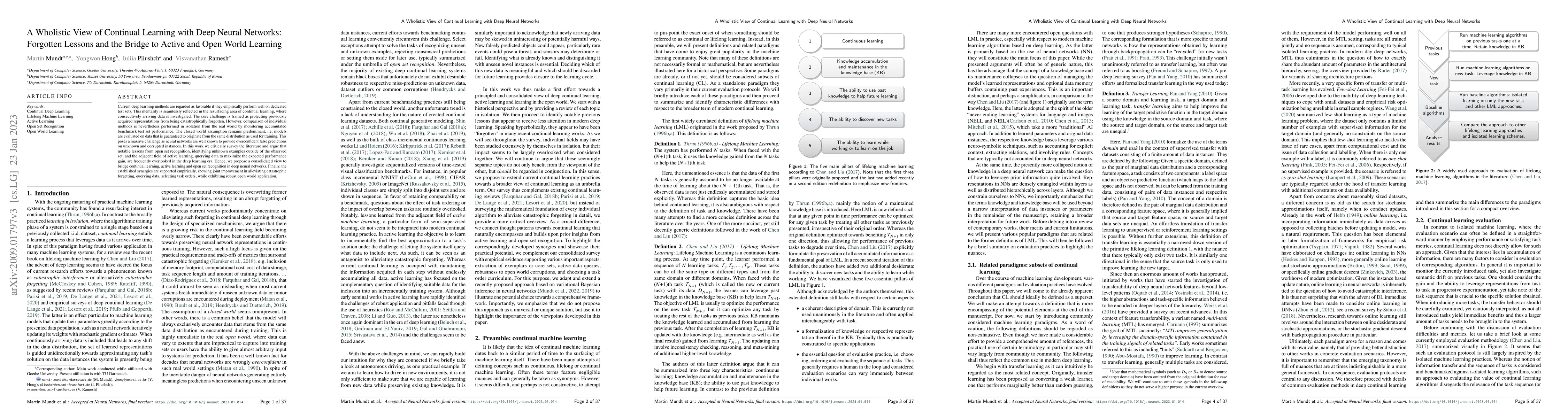 Thumbnail for A Wholistic View of Continual Learning with Deep Neural Networks:
  Forgotten Lessons and the Bridge to Active and Open World Learning
