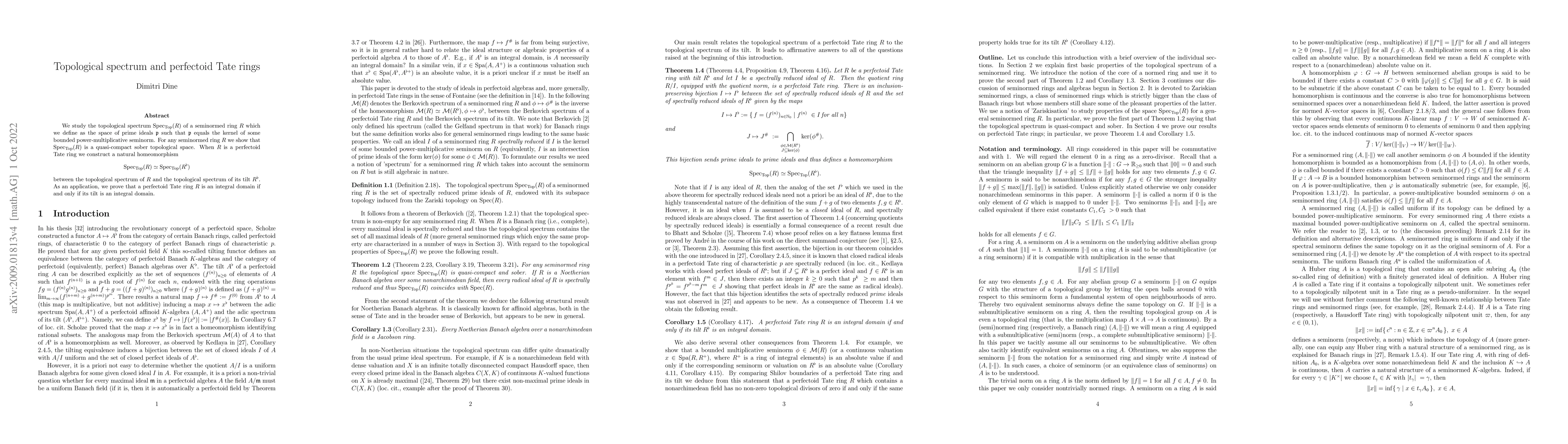 Thumbnail for Topological spectrum and perfectoid Tate rings