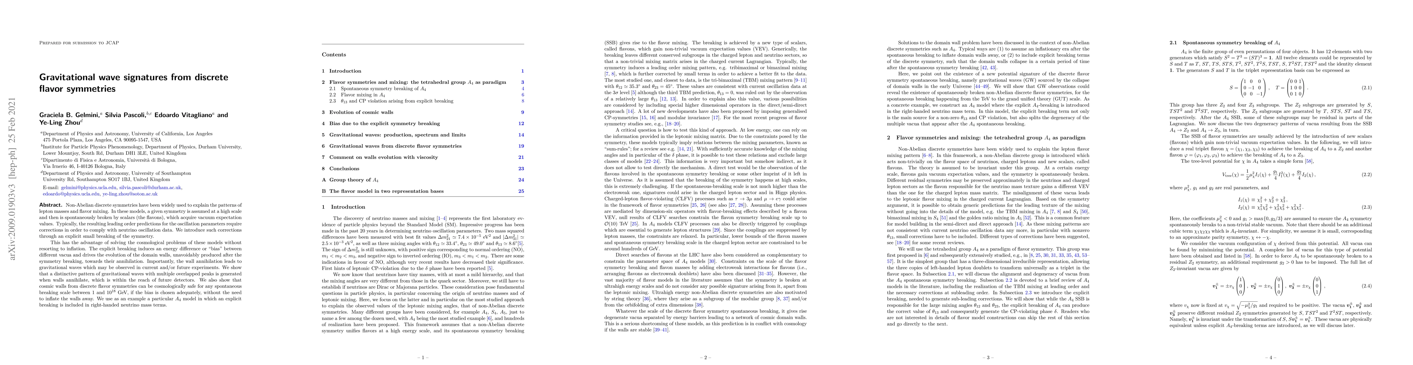 Thumbnail for Gravitational wave signatures from discrete flavor symmetries