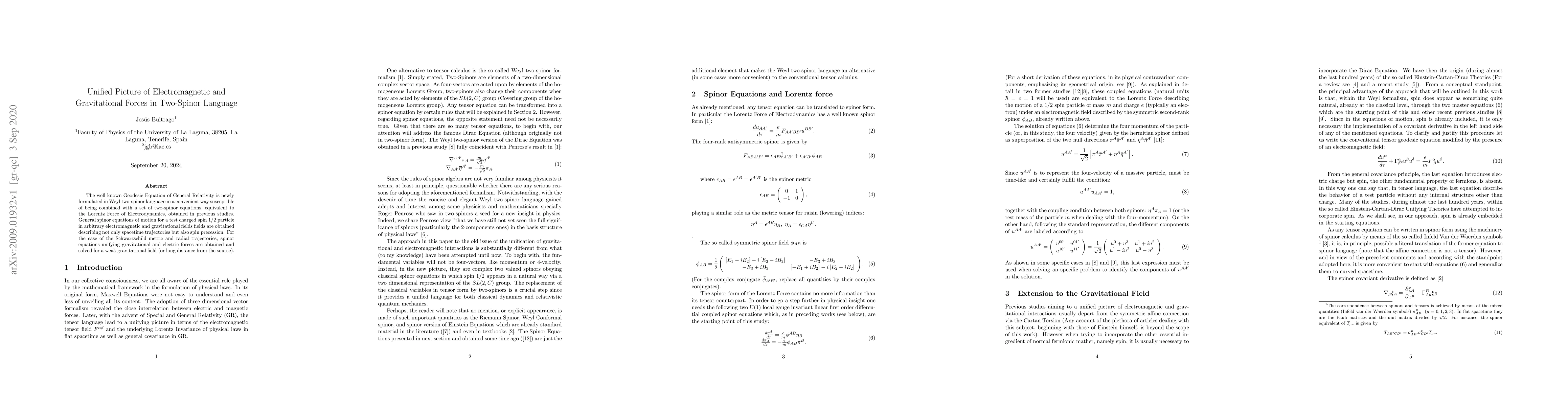 Thumbnail for Unified Picture of Electromagnetic and Gravitational Forces in
  Two-Spinor Language