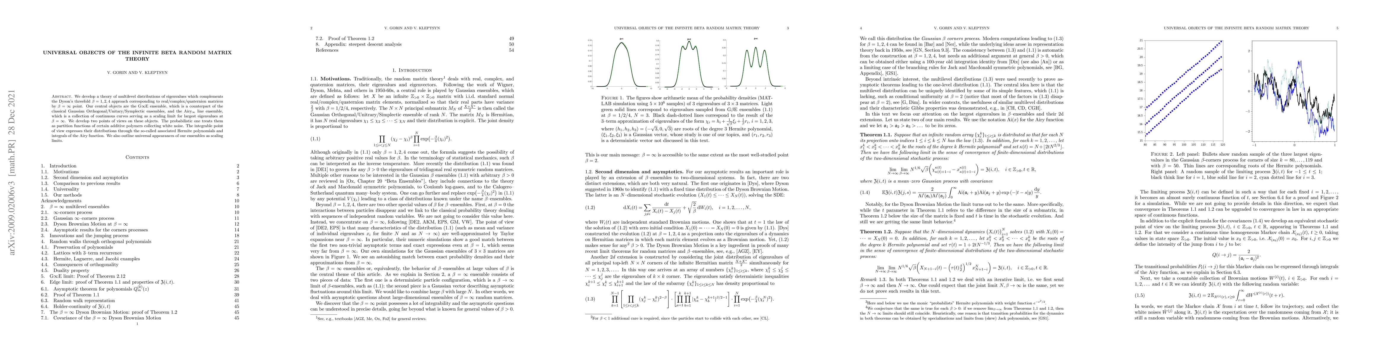 Thumbnail for Universal objects of the infinite beta random matrix theory