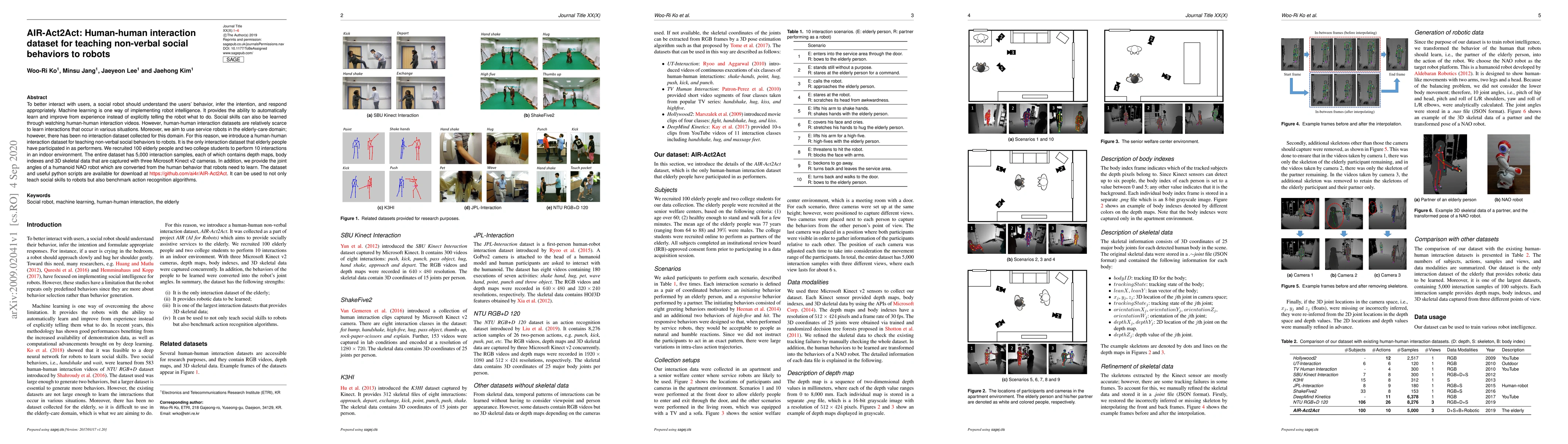 Thumbnail for AIR-Act2Act: Human-human interaction dataset for teaching non-verbal
  social behaviors to robots