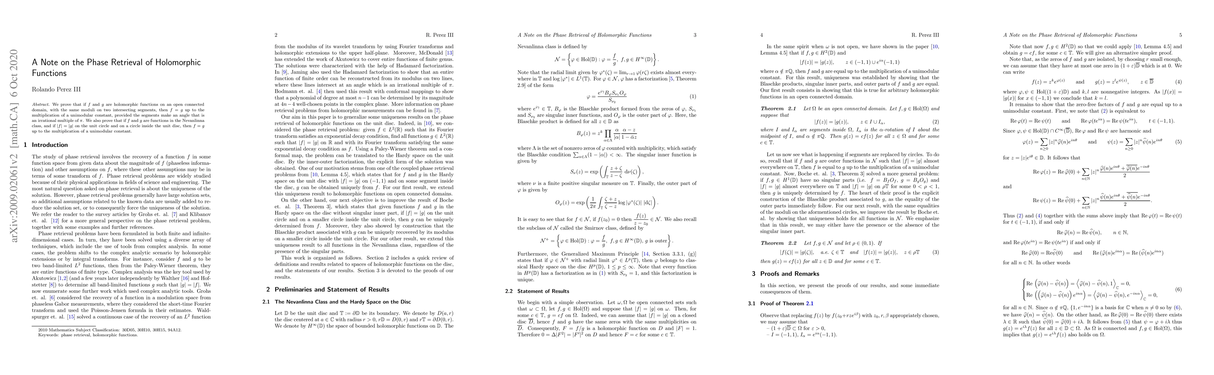 Thumbnail for A Note on the Phase Retrieval of Holomorphic Functions