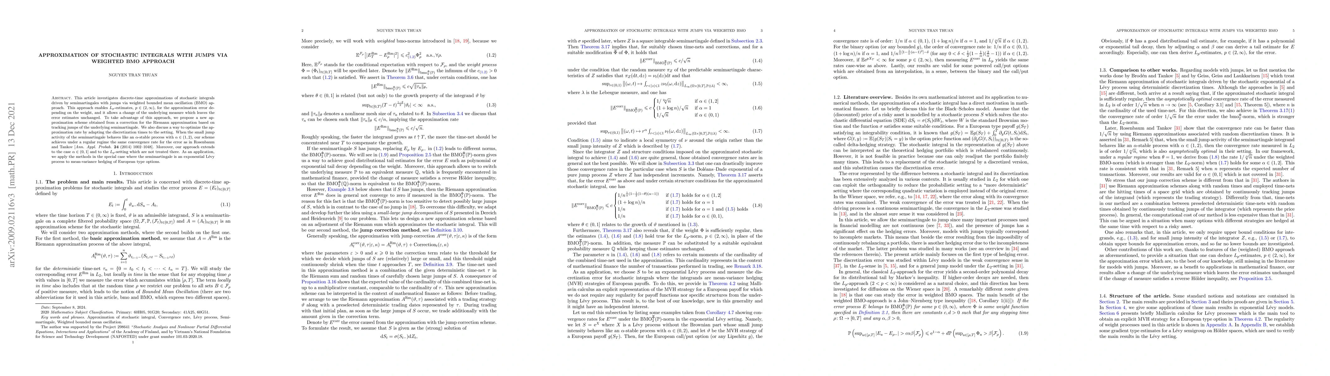 Thumbnail for Approximation of stochastic integrals with jumps via weighted BMO
  approach