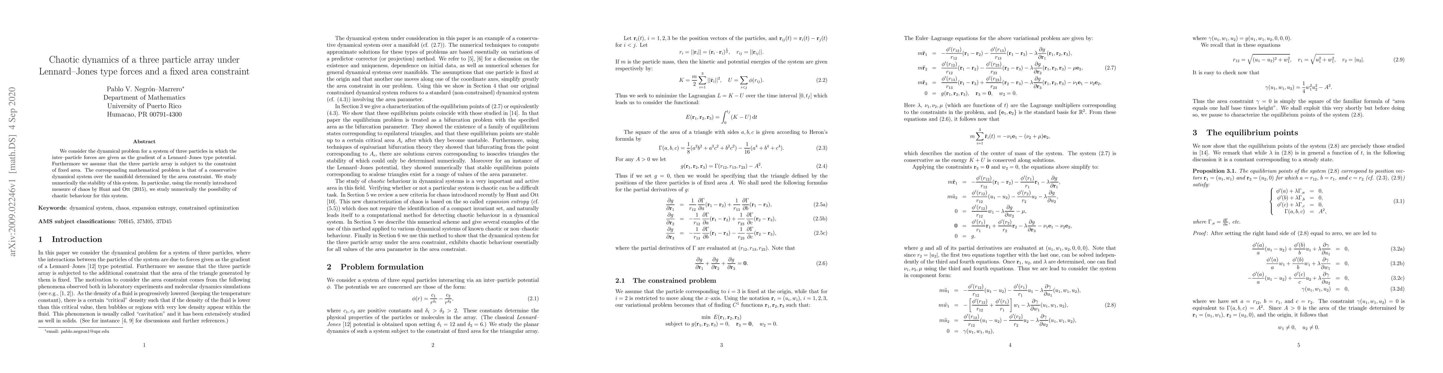 Thumbnail for Chaotic dynamics of a three particle array under Lennard--Jones type
  forces and a fixed area constraint