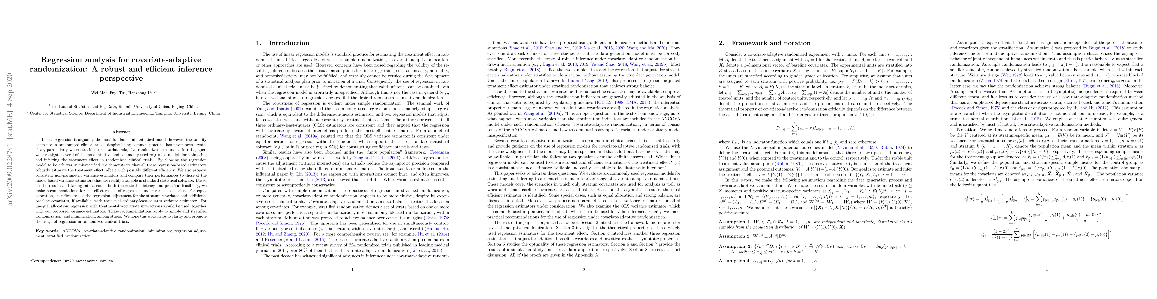Thumbnail for Regression analysis for covariate-adaptive randomization: A robust and
  efficient inference perspective