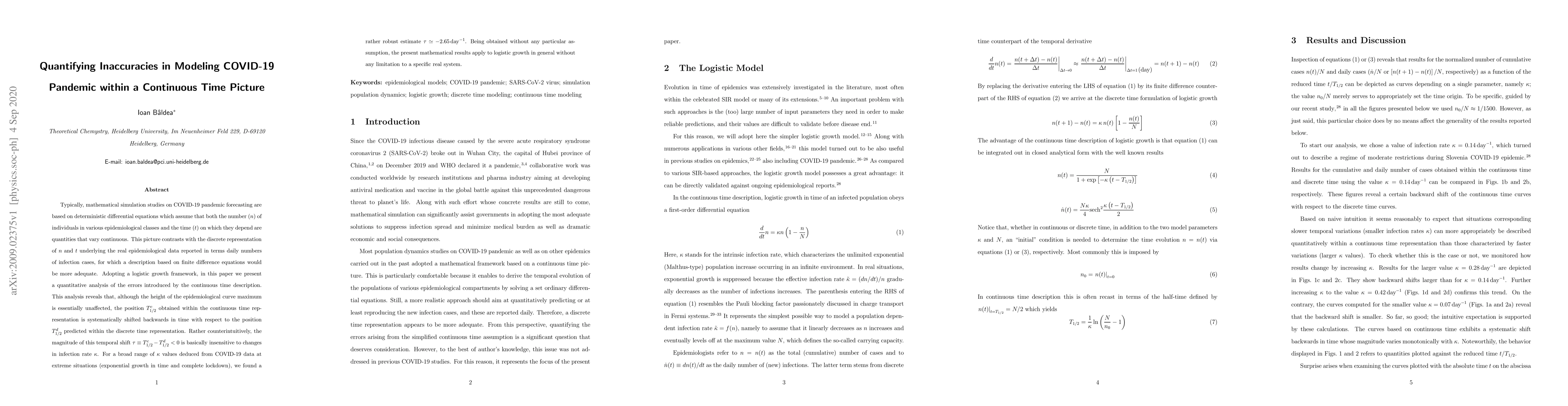 Thumbnail for Quantifying Inaccuracies in Modeling COVID-19 Pandemic within a
  Continuous Time Picture