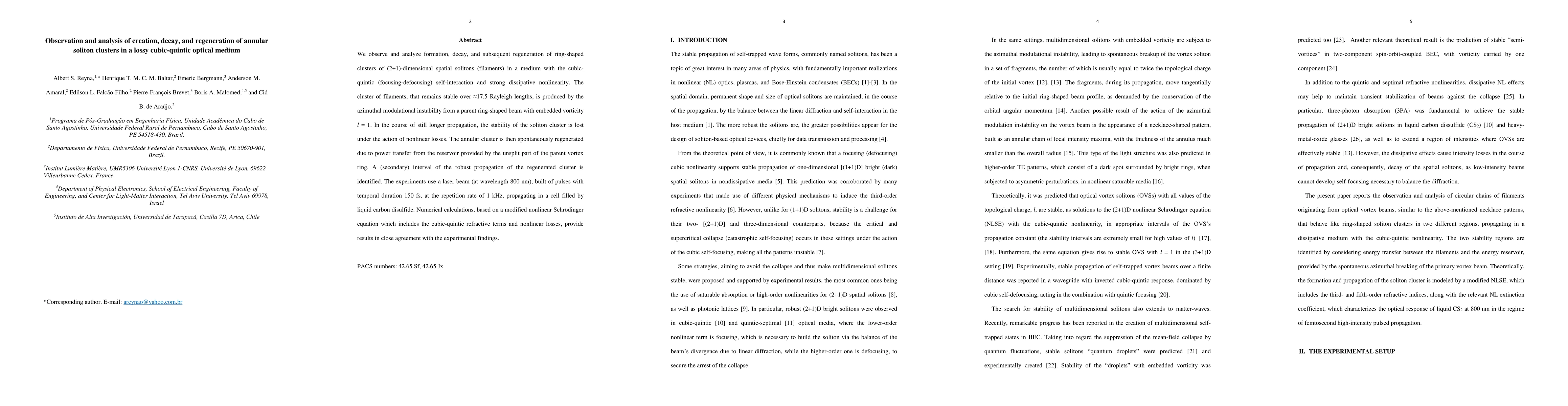 Thumbnail for Observation and analysis of creation, decay, and regeneration of annular
  soliton clusters in a lossy cubic-quintic optical medium