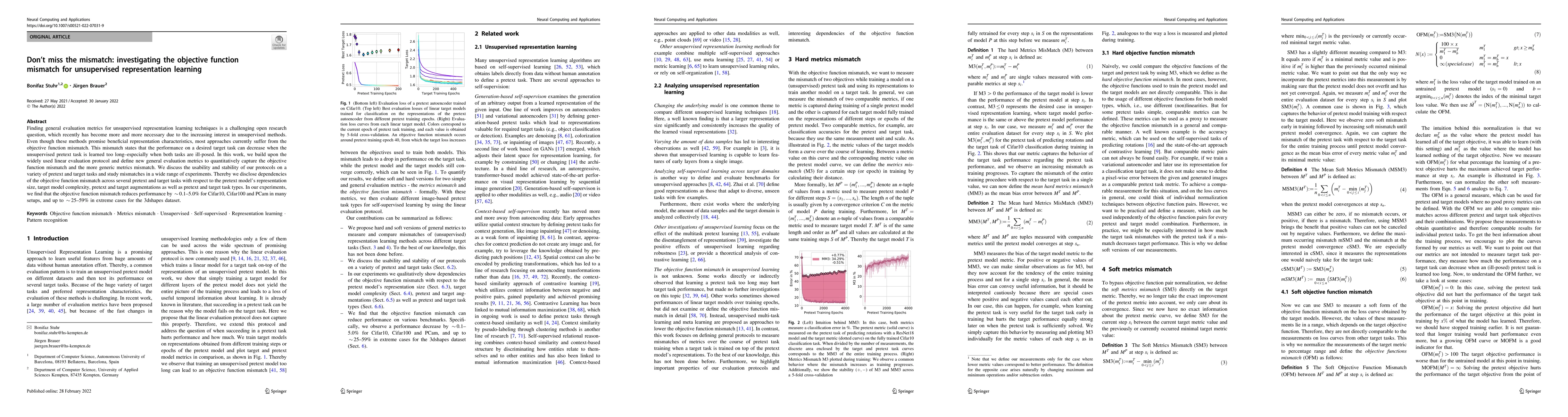 Thumbnail for Don't miss the Mismatch: Investigating the Objective Function Mismatch
  for Unsupervised Representation Learning