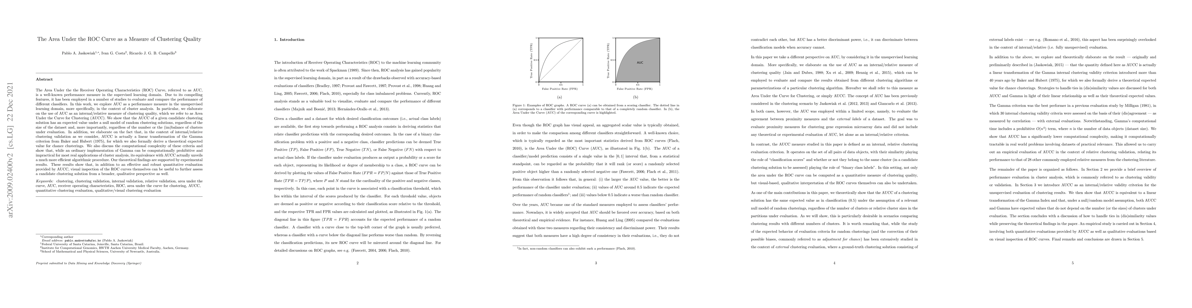 Thumbnail for The Area Under the ROC Curve as a Measure of Clustering Quality