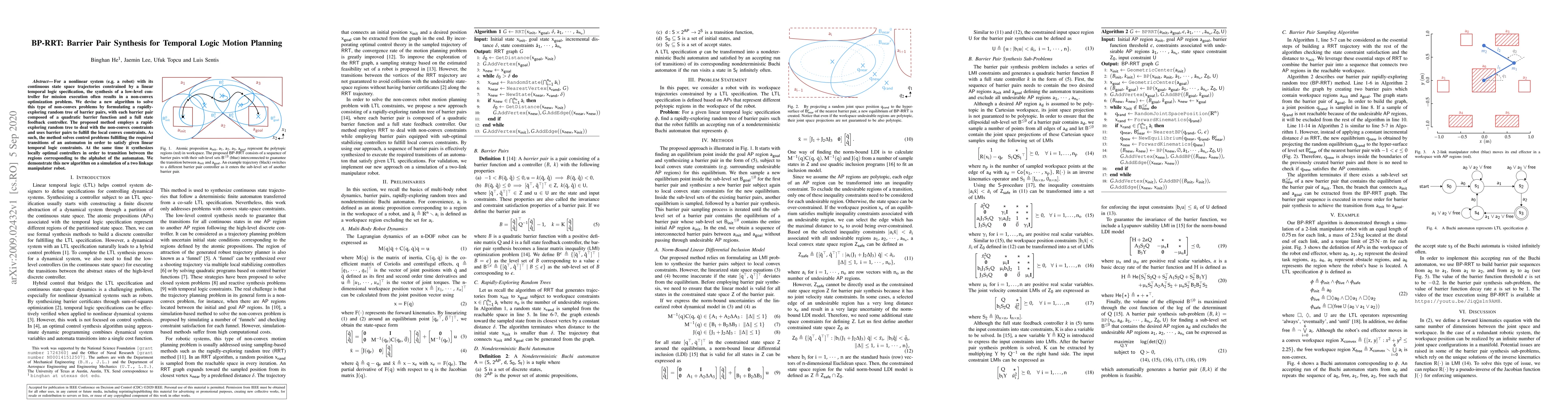 Thumbnail for BP-RRT: Barrier Pair Synthesis for Temporal Logic Motion Planning