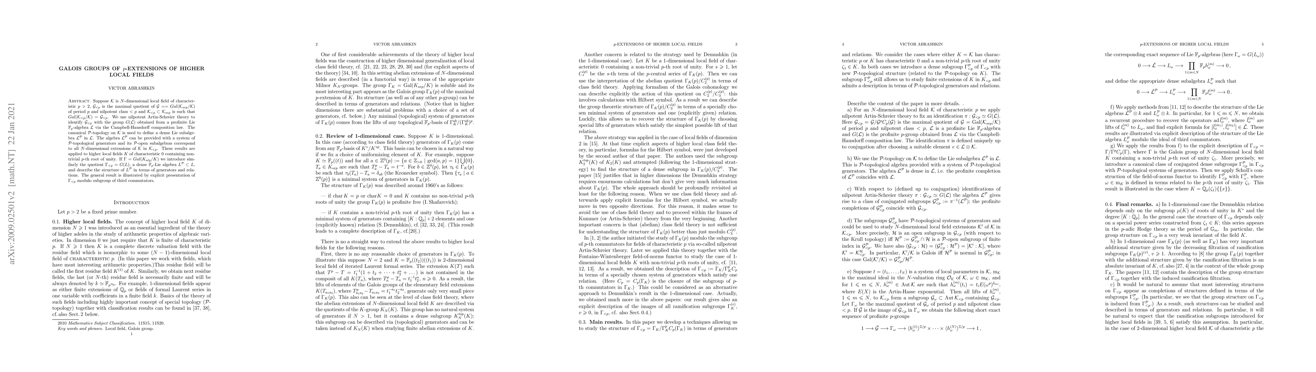 Thumbnail for Galois groups of p-extensions of higher local fields