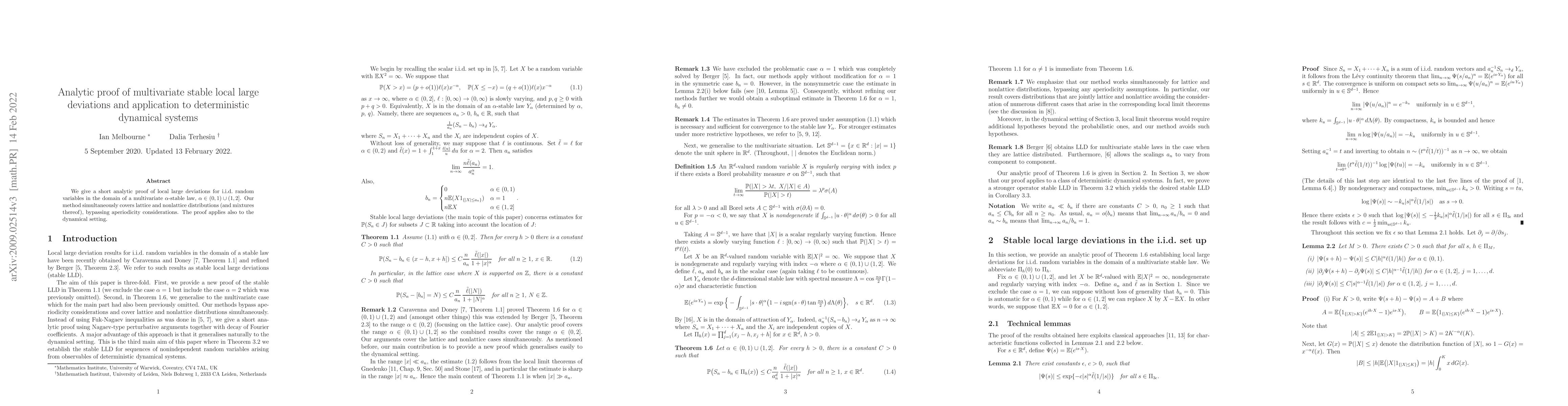 Thumbnail for Analytic proof of multivariate stable local large deviations and
  application to deterministic dynamical systems