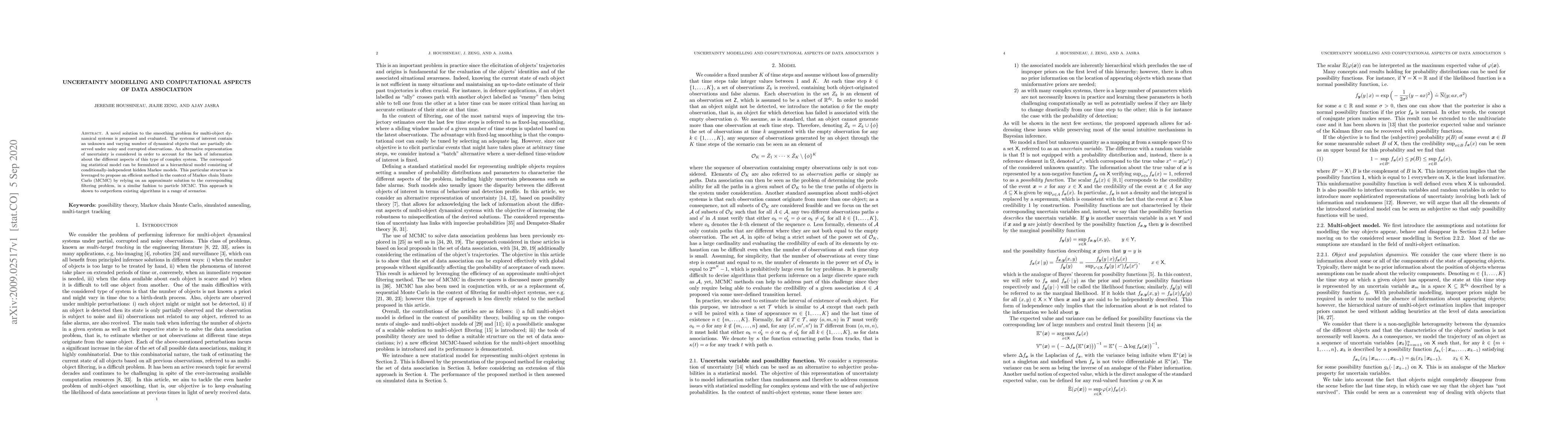 Thumbnail for Uncertainty modelling and computational aspects of data association